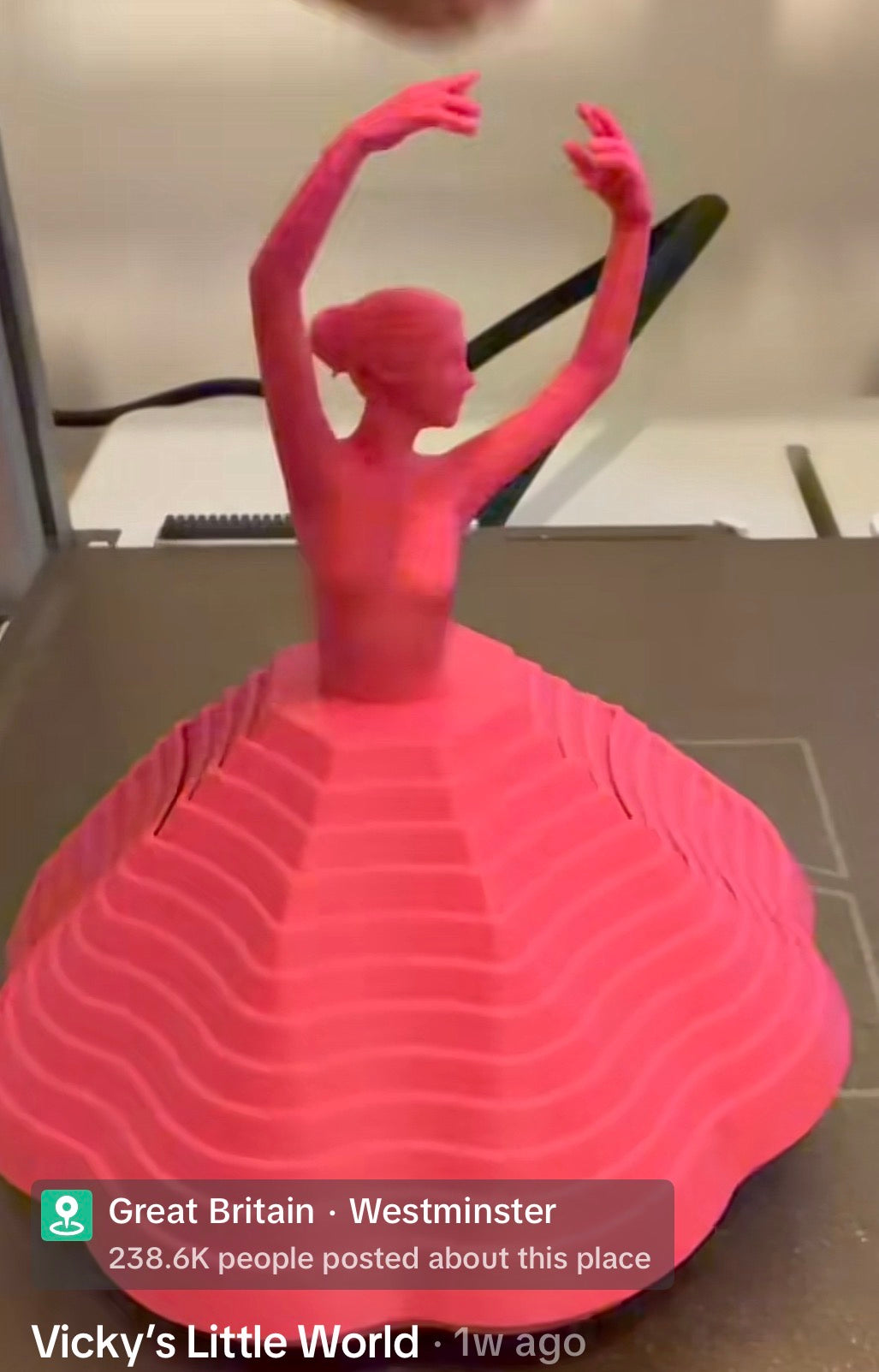 Side view of a pink ballerina fidget with raised arms and a layered skirt
